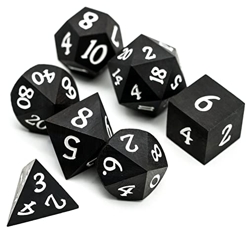Ebony Wood DND Dice Set Wooden Polyhedral Dice Set for Tabletop Game | Iron Box, DM Gift, for Dungeons and Dragons Role Playing Games - color: Ebony Wood
