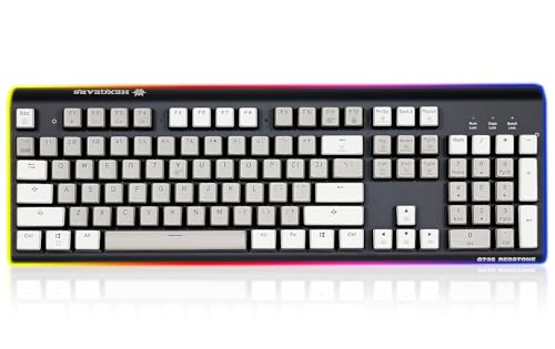 Hexgears GK735 Wired Full Size Mechanical Keyboard, Aluminum Housing Built for Gamers w/Kailh Box White Switch, White Backlit + Surrounded by RGB Light Strip, 104 Keys Gaming Keyboard for PC/Mac - color: Gray-White, size: Clicky