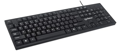 Manhattan Wired Computer Keyboard – Basic Black Keyboard - with 4.5ft USB-A Cable, 104-keys, Foldable Stands - Compatible for Windows, PC, Laptop - 3 Yr Mfg Warranty – 179324 - color: Black