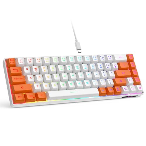 GEODMAER 65% Gaming Keyboard, LED Backlit Mini Wired Keyboard, Ultra-Compact Anti-Ghosting No-Conflict 68 Keys Membrane Gaming Wired Keyboard for PC Laptop Windows Gamer(White-Orange) - color: White-Orange