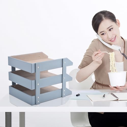 Leather Desk Organize Holder,3-Layer Stackable Letter Tray,Used to Store documents,Folders,Stationery,Magazines,Paper,and Other Home Office Supplies,Desk File Rack (Grey) - color: Gray