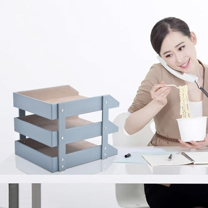 Leather Desk Organize Holder,3-Layer Stackable Letter Tray,Used to Store documents,Folders,Stationery,Magazines,Paper,and Other Home Office Supplies,Desk File Rack (Grey) - color: Gray