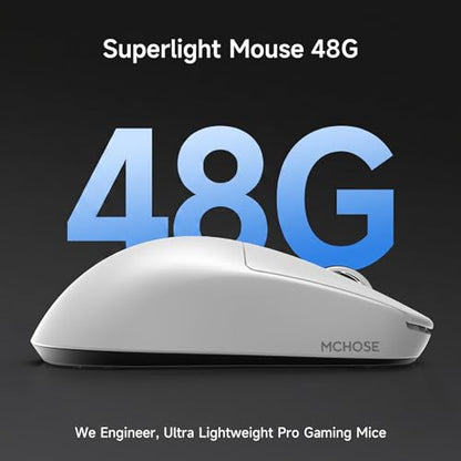 MCHOSE L7 Ultra+ Wireless Gaming Mouse, Lightweight 48g, Ergonomic Mouse with 42K DPI, PAW3950, Optical Switch, 20000 FPS, Dual 8K Polling, 7 Programmable Buttons, 3-Mode Connect, PC/Mac - White - color: White