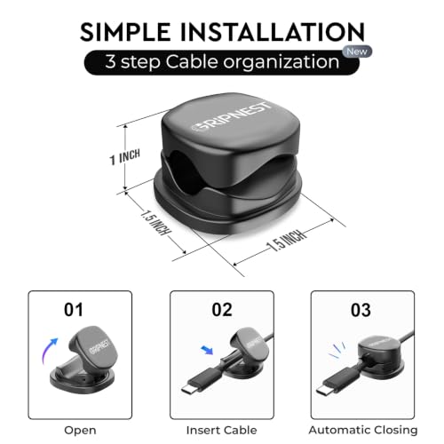 Cable Clips, 8 Pack Rotatable Cord Organizer with Adhesive | Strong Adhesive • 360° Rotatable • Secure Cable Management • For Desk, Car & Nightstand - size: Pack of 8
