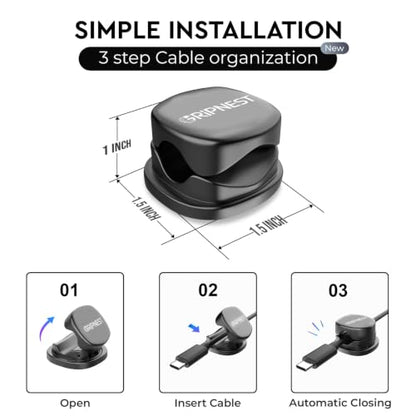Cable Clips, 12 Pack Rotatable Cord Organizer with Adhesive | Strong Adhesive • 360° Rotatable • Keeps Cables Tangle-Free • For Desk, Car, Wall & Nightstand - size: Pack of 12