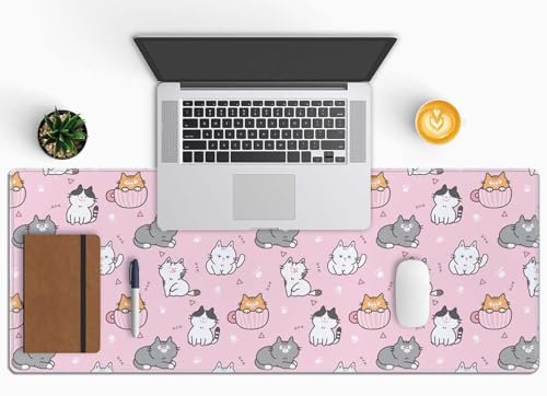 Gaming Mouse Pad Large Desk Mat,Cartoon Cat Mouse Pad Gaming Desk Pad,31.5 x 11.8 Keyboard Pad Minimalist Mouse Pads for Desk,Extended Mouse Mat Mousepad with Non-Slip Base and Stitched Edge - color: Cartoon Cat