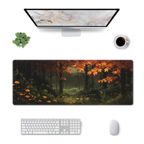 Large Gaming Mouse Pad Desk Mat, Dark Forest Extended Keyboard Mouse Pad Mousepad with Non-Slip Base and Stitched Edge Mouse Mat Desk Pad Mouse Pads for Desk Home Office, 31.5 x 11.8 - color: Dark Forest