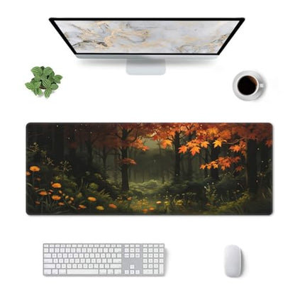 Large Gaming Mouse Pad Desk Mat, Dark Forest Extended Keyboard Mouse Pad Mousepad with Non-Slip Base and Stitched Edge Mouse Mat Desk Pad Mouse Pads for Desk Home Office, 31.5 x 11.8 - color: Dark Forest