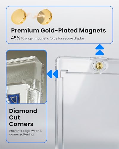 100PT Magnetic Card Holders for Trading Cards, 5 Pack Clear White | UV Protection Magnetic Card Cases for Thick Sports Cards, TCG Cards, Patch, Jersey, Relic, Memorabilia and Autograph Cards - size: 2.52 x 3.54 in 100PT Magnetic Card Holders