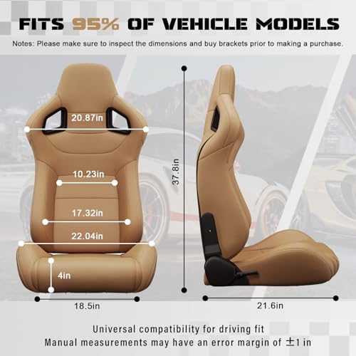 2 Pcs Adjustable Universal Racing Seats with Double Sliders, Reclinable Bucket Seats, 1 Pair of Sport Seats for Vehicles (Beige-A) - color: Beige-A