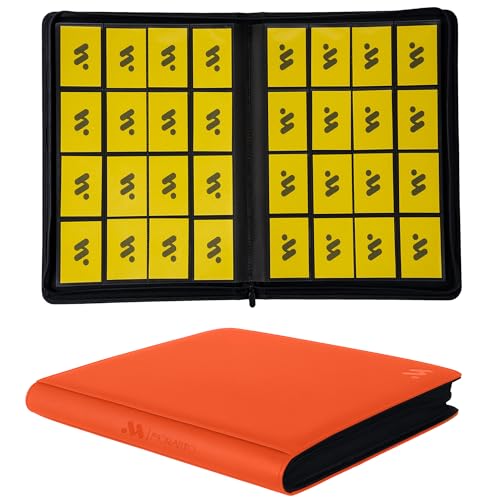 Card Binder 16 Pocket,Trading Card Binder Holds up to 1408 Cards with 44 Sleeves,Zipper Card Holder Album Compatible with TCG Card/Game Cards/Sports Card-Orange - color: Orange