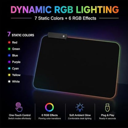 RGB Gaming Mouse Pad, 9.8 × 13.8 Inch, 13 Light Modes, Non-Slip Rubber Base, Waterproof, Compact Mouse Pad for PC Laptop Office Gaming Use - color: Black 13.8 ×9.8''