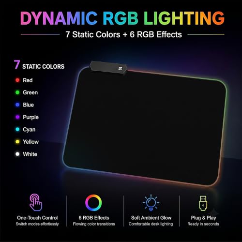RGB Gaming Mouse Pad, 9.8 × 13.8 Inch, 13 Light Modes, Non-Slip Rubber Base, Waterproof, Compact Mouse Pad for PC Laptop Office Gaming Use - color: Black 13.8 ×9.8''