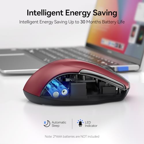 TECKNET Wireless Mouse, BT 5.0/2.4G, Silent 4800 DPI 6 Buttons, Red | Bluetooth 5.0/3.0 & USB A, 2-Device Easy Switch, Wide OS Compatible, 6-DPI, Ergonomic for S/M Hands, Extended Battery - color: Red