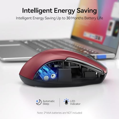 TECKNET Wireless Mouse, BT 5.0/2.4G, Silent 4800 DPI 6 Buttons, Red | Bluetooth 5.0/3.0 & USB A, 2-Device Easy Switch, Wide OS Compatible, 6-DPI, Ergonomic for S/M Hands, Extended Battery - color: Red