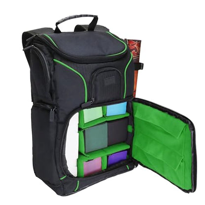 USA Gear MTG Backpack Compatible with Magic the Gathering Deck, Yu-Gi-Oh, MTG Decks & more - TCG Backpack MTG Bag with Shoulder Straps, Customizable Dividers, TCG Playmat Holder, Binder Space (Green) - color: Green
