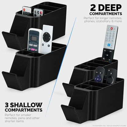 BRAINWAVZ Game Controller, Remote Control Holder & Pen Organizer, Ideal for Side Tables & Desktops (For 3 to 5 Remotes, 1 Game Controller, Pens & Stationery) - color: Controller, Remotes & Stationary Black