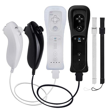 TechKen 2 Pack Wii Remote Controller and Nunchuck with Silicone Case and Wrist Strap for Wii Wii U - color: black&White