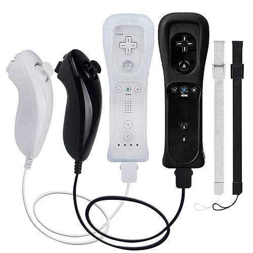 TechKen 2 Pack Wii Remote Controller and Nunchuck with Silicone Case and Wrist Strap for Wii Wii U - color: black&White
