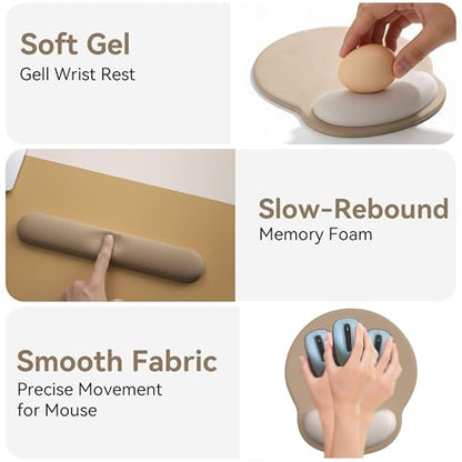 Mouse Pad with Keyboard Wrist Rest,Ergonomic Mouse Pad Wrist Support PU Base with Coaster,Mousepad with Nonslip Base for Computer Laptop Keyboard Home&Office - color: O-Beige Plants