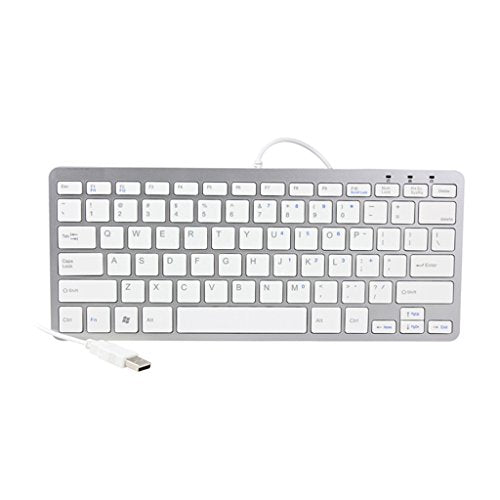 iKKEGOL USB Slim Mini Wired 78 Key Small Super Thin Compact Keyboard for Desktop Laptop PC Win 7 Mac (White) - color: Silver + White