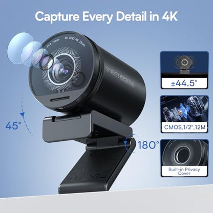 EMEET SmartCam S800 4K Webcam for Streaming, 1/2'' Sensor, Supports HDR, PDAF&TOF Dual-autofocus, 1080P@60fps, 2 Noise-Cancelling Mics, 40°-73° FOV, Perfect for Live Streaming & Online Meetings - style: S800 1/2" Sensor Dual Autofocus