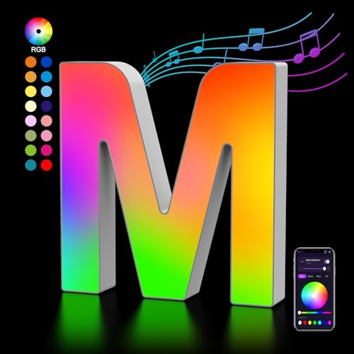 OJQ Light Up Letters Led Lights Letters Music Sync Color Change Colorful | Boy Girl Gift Room Decor Wall Lights , Marquee Letters,Birthday Gifts for Girl, Teen Girls Gifts Home Wall Decor-M - style: Letter-M