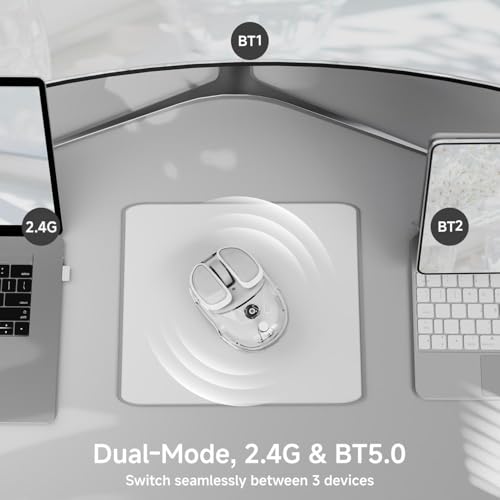SEUNKWANG EWEADN Q9 Wireless Clear Mouse Dual Mode Bluetooth & 2.4G USB Computer Mouse with RGB Lighting, Silent Clicks, Multi-Device Compatibility for Laptop, PC, MacBook, iPad Cute Mouse-White - color: White