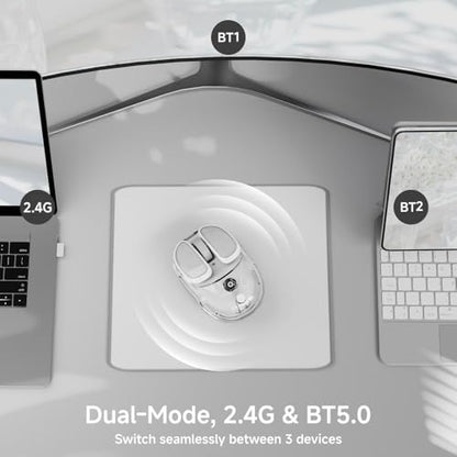 SEUNKWANG EWEADN Q9 Wireless Clear Mouse Dual Mode Bluetooth & 2.4G USB Computer Mouse with RGB Lighting, Silent Clicks, Multi-Device Compatibility for Laptop, PC, MacBook, iPad Cute Mouse-White - color: White
