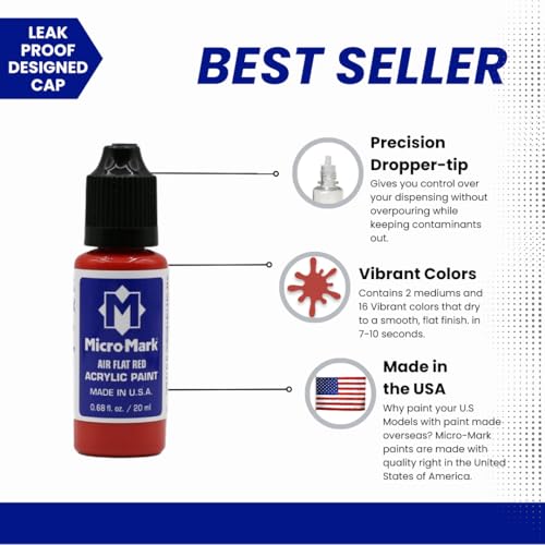 Micro-Mark Basic Color Model Water-based Acrylic Paint Set - Artist-Grade Pigment Colors for Miniatures, Models, Wargaming & Crafts, Fast-Drying | Made in the USA | 18 Bottles x 20 ml (0.68 fl.oz.)