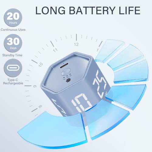 Rotating Pomodoro Timer 5, 25, 10 30,60 Mins Preset Stopwatch, Desk Flip ProductivityTimer, ADHD Tool Hexagon, Vibration/Mute/Alarm, for Work, Study, Back to School, Kitchen, Blue - color: Blue