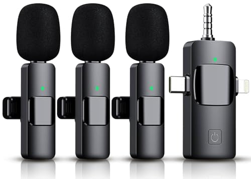 3 in 1 Wireless Lavalier Microphone for iPhone, iPad, Android, Camera,12-Hour Battery, mini Noise Reduction Recording Mic 2.4G Ultra-Low Delay, Creator Microphone/ TikTok/YouTube Live Stream( 3 Pack)