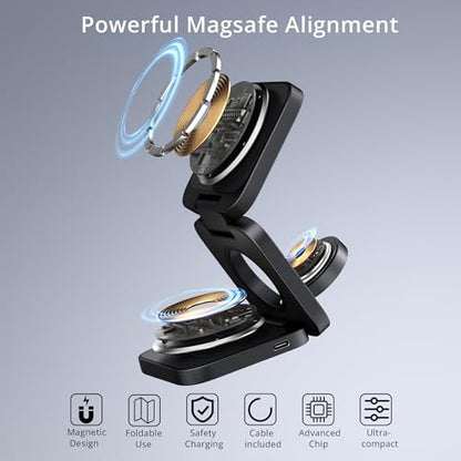 3-in-1 Wireless Charger Stand, LULULOOK 15W Magnetic Charger Wireless Fast Charging Station for iPhone 16/15/14 Series, Aluminum 5W Charger for Apple Watch, AirPods, USB-C Charging Cable Included - color: Black