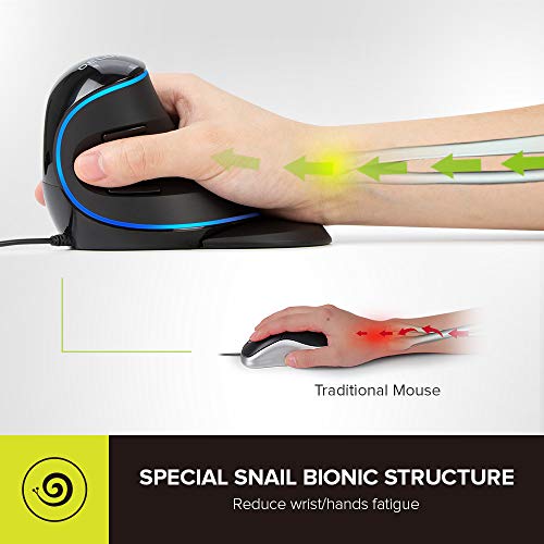 DELUX Wired Ergonomic Vertical Mouse,Blue Backlit, for Large Hands (M618PU) - color: Wired with single light