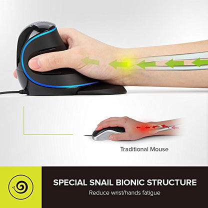 DELUX Wired Ergonomic Vertical Mouse, Ergonomic Mouse for Large Hands, Blue LED Backlit, Up to 12800 DPI, Removable Wrist Rest, 6 Programmable Buttons, Silent Click, Compatible with Laptop/PC (M618PU) - color: Wired with single light