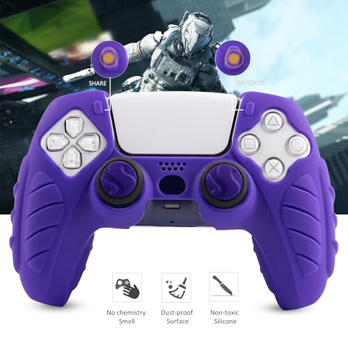 Ergonomic Soft Grip Skin for PS5, Anti-Slip Silicone Controller Cover with 6 Thumb Grips Accessories Set (Galactic Purple) - color: Purple