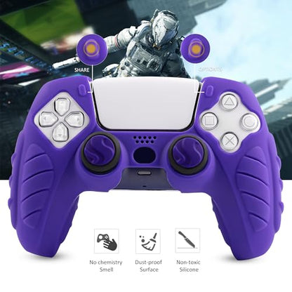 Ergonomic Soft Grip Skin for PS5, Anti-Slip Silicone Controller Cover with 6 Thumb Grips Accessories Set (Galactic Purple) - color: Purple