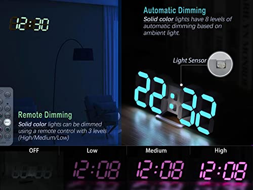KOSUMOSU Wall Clock Neon Digital Clock 3D LED Desk Clock Large Display 9.7" RGB Clock Alarm Clock for Bedroom Living Room,Remote,Brightness Dimming, Date,Temp - color: 9.7in Clock-neon Light