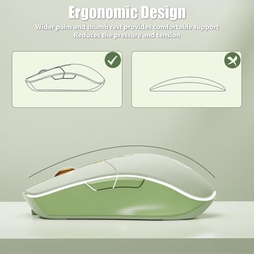 Wireless Gaming Mouse 2.4G/BT/USB-C, Silent Buttons, Matcha Green | Tri-Mode 2.4Ghz/Bluetooth 5.0/Wired USB RGB LED Backlit Rechargeable Ergonomic Optical Mice for iMac/Macbook/Computer/Laptop