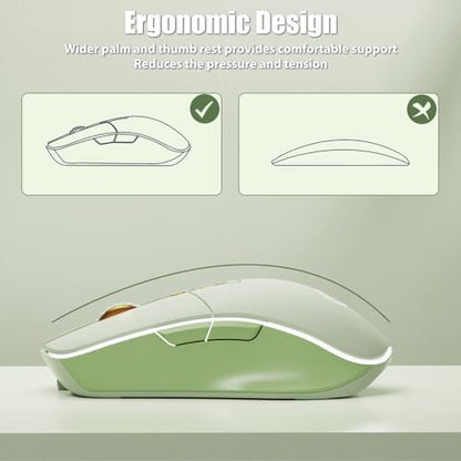 Wireless Gaming Mouse 2.4G/BT/USB-C, Silent Buttons, Matcha Green | Tri-Mode 2.4Ghz/Bluetooth 5.0/Wired USB RGB LED Backlit Rechargeable Ergonomic Optical Mice for iMac/Macbook/Computer/Laptop