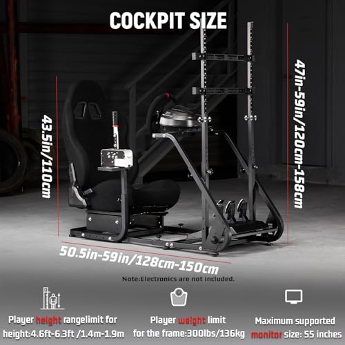 Dardoo G923 Racing Simulator Cockpit with Monitor Mount and Black Seat Adjustable Fit for Logitech G29 G920, for Thrustmaster T300, Without Shifter, Wheel, Pedals and Display