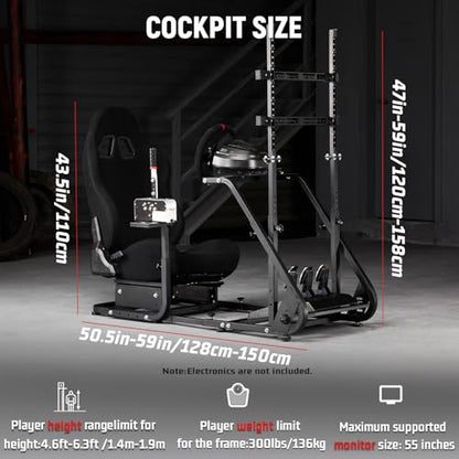 Dardoo G923 Racing Simulator Cockpit with Monitor Mount and Black Seat Adjustable Fit for Logitech G29 G920, for Thrustmaster T300, Without Shifter, Wheel, Pedals and Display