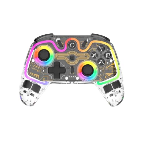 ASRVA Wireless Hall Effect Controller, Bluetooth/2.4G/Wired 3 Modes, RGB Transparent Gamepad with Trigger Lock, 6-Axis Gyro, Compatible with Switch/PC/Mac/PS3/Steam Deck/iOS/Android