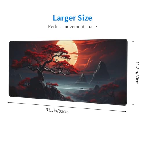 Darkness Red Moon Desk Mat Japanese Mouse Pad, Large Japanese Desk Mat, XL Anime Gaming Keyboard Mat, Non-Slip Rubber Base, Big Extended Desk Protector for Home Office, 31.5”x11.8” - color: Darkness Red Moon
