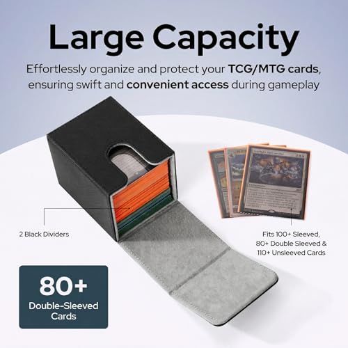 MTG Commander Deck Box - Holds 100+ Cards, Magnetic Closure | Premium PU leather fits 100+ single-sleeved cards durable magnetic closure ideal for TCG/CCG - color: Black, size: 100