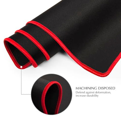 JIALONG Large Gaming Mouse Pad, Extended Mousepad with Red Stitched Edges, XXL Desk Mouse Mat, Big Computer Keyboard Pad for Gaming and Office, 35.4 x 15.7 inches - color: Red Stitched Edges