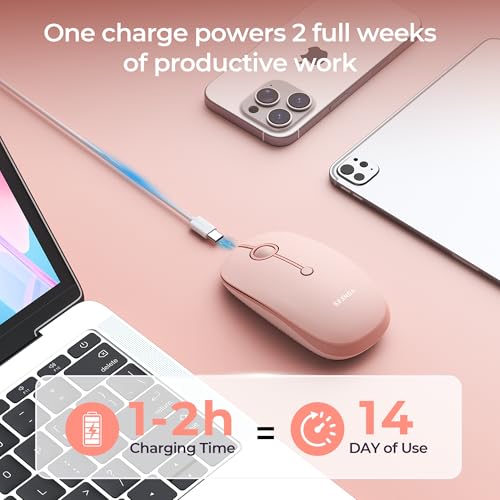seenda MOU001 Bluetooth Wireless Mouse for Laptop,Slim Computer Mice,Pink | Rechargeable Computer mouse with USB and dual Bluetooth, 3-level DPI and quiet clicks for Windows, Macbook, iPad and Travel. - color: pink