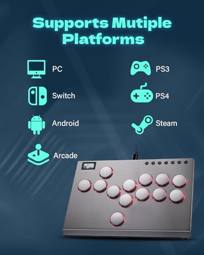 Sehawei All Metal Arcade Stick 13Keys All-Button Controller with Custom RGB & Turbo Functions,Arcade Fighting Stick for PC/Ps3/Ps4/Switch/Steam-Supports SOCD - color: M13 Silvery