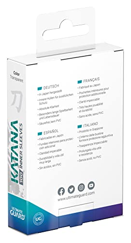 Ultimate Guard Katana Inner Card Sleeves, 100 Standard Size TCG Sleeves, 64 x 89mm, Clear, Tournament Sleeves, No PVC & Acid-Free, Optimal Double-Sleeving - color: Clear, size: Inner Standard