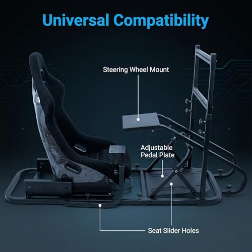 Racing Simulator Cockpit with Monitor Mount and Stronger Fiberglass Back Mesh Fabric Bucket Seat, Racing Wheel Stand Compatible with Fanatec, Thrustmaster, Logitech, Moza Racing Games on PS5, PS4, Xbox and PC - color: Cockpit+Black Seat